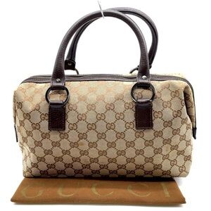 Gucci GG Canvas Leather mini Boston Beige and Brown Satchel white Dust bag.